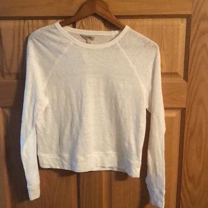 White linen cropped long sleeve shirt